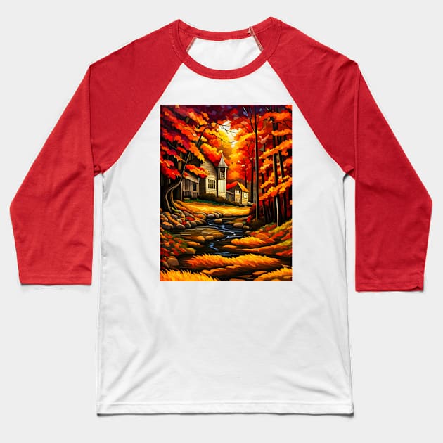 Stained Glass Autumn Foliage Baseball T-Shirt by Chance Two Designs